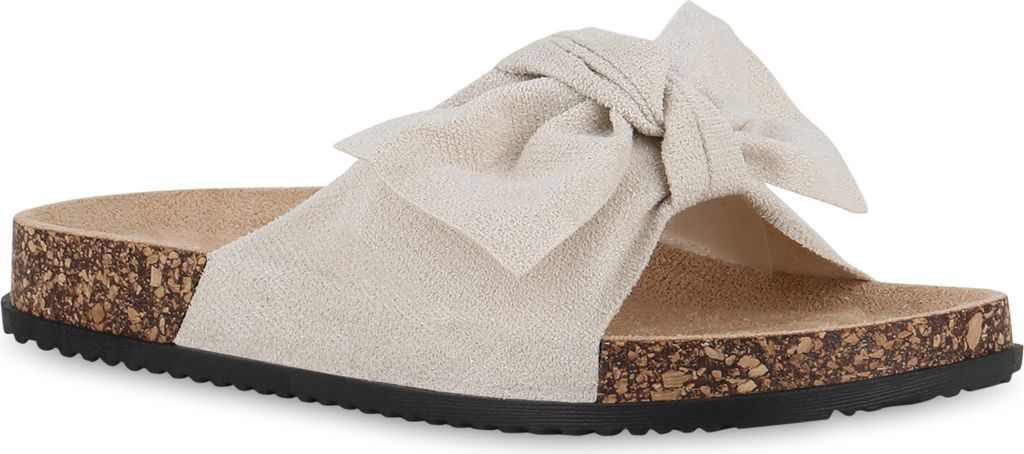 VAN HILL Damen Pantoletten Sandalen Bequeme Schleifen Schuhe 841308, Farbe: Beige, Größe: 39