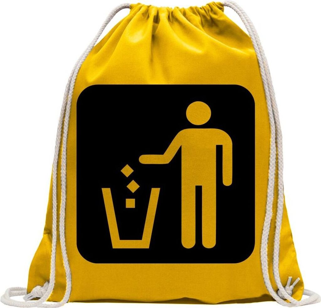 Kiwistar - Turnbeutel - gelb - Mülleimer Entsorgung Piktogramme - Fun Rucksack Sport Beutel Gymsack Baumwolle mit Ziehgurt