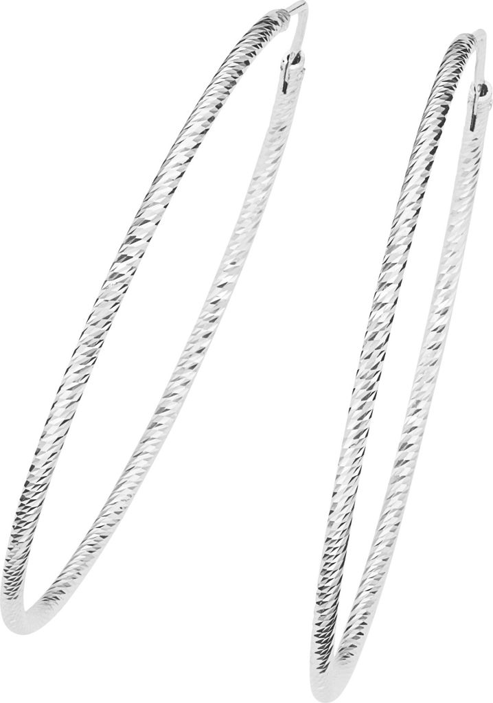 Creolen Smart Jewel gerieft und diamantiert, Silber 925 Silber Onesize