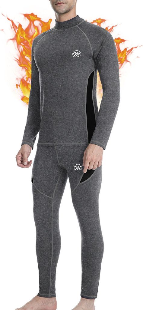 Herren Hochleistungs Thermo Kompressionsunterwäsche Set für Wintersport Lange Basisschicht L Grau