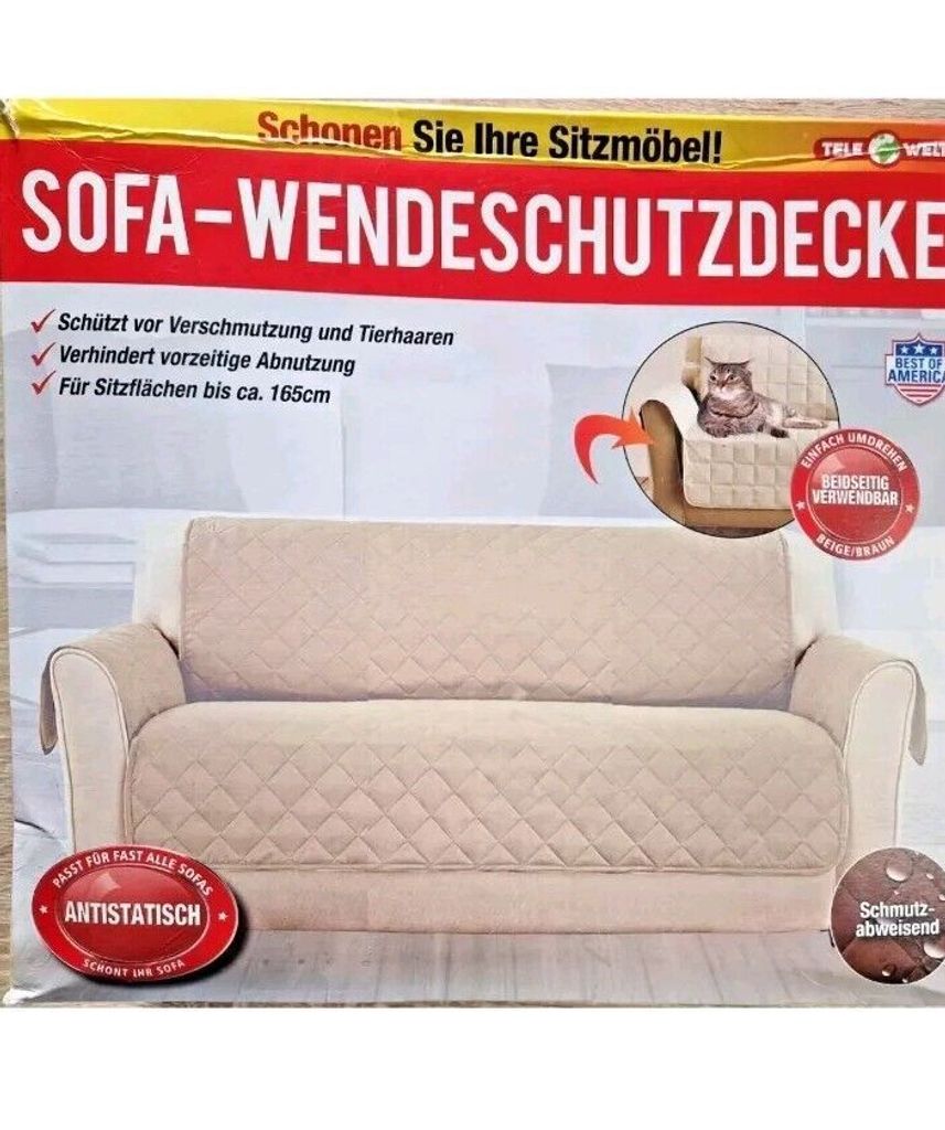 Sofa Wende Schutzdecke Sofa bis 165cm Beige / Braun Bezug Schmutzabweisend