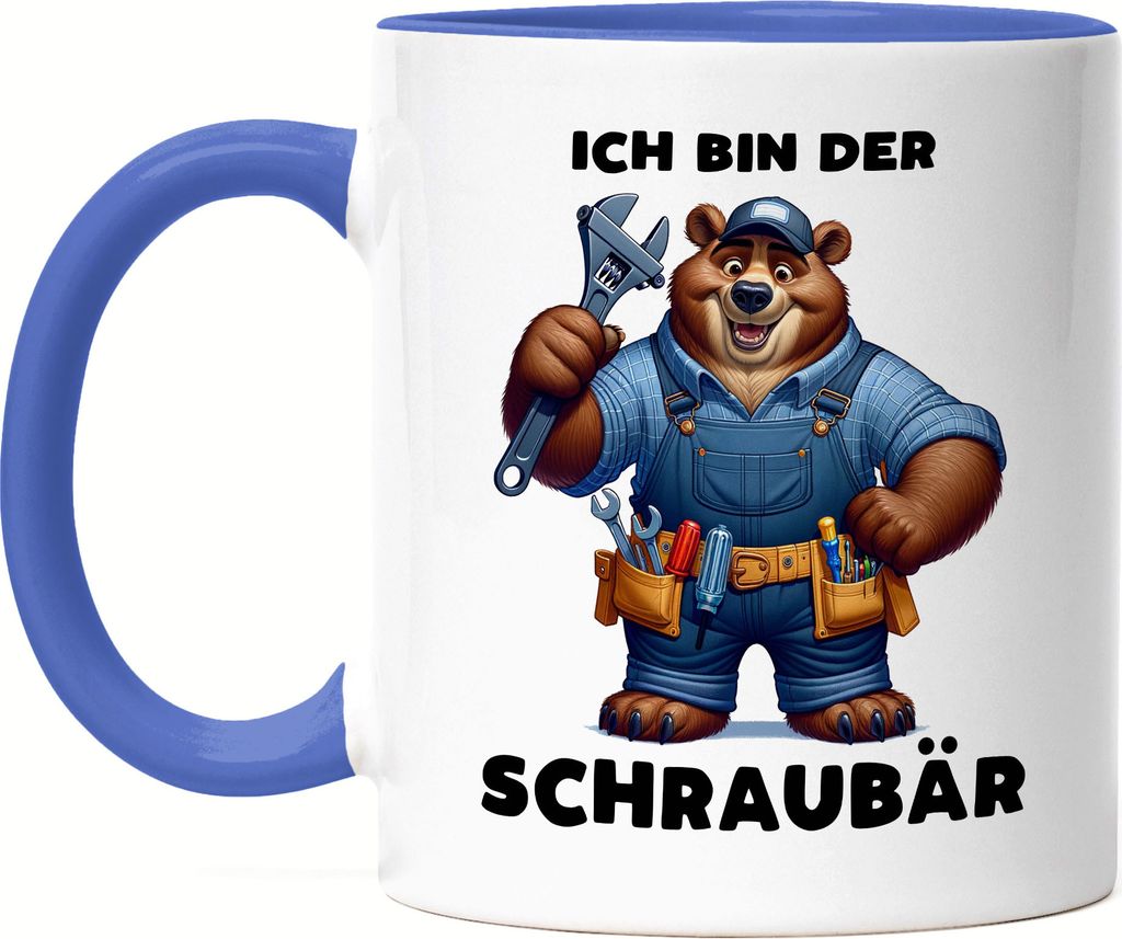 Ich bin der Schraubär Bär Handwerker Tasse Blau Vatertag KFZ Mechanik Geschenk