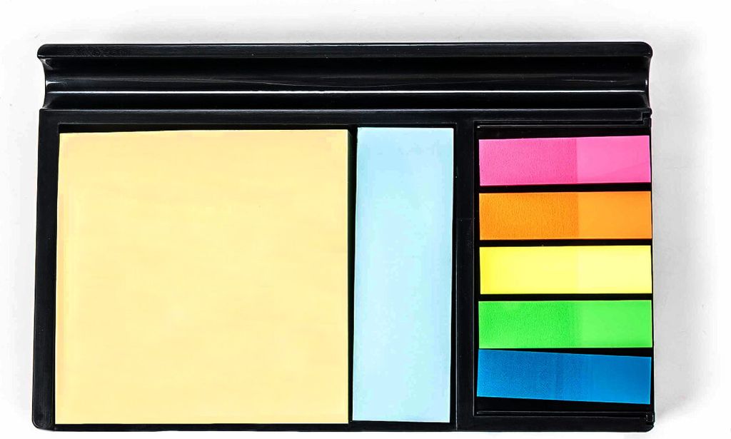 Kunststoffhalter mit Haftnotizen von Topwrite mit Stiftablage, Ablagefach, 525 Haftzettel, 3 Varianten, 7 Farben, Größe ca. 16,2 x 10 x 2,8 cm