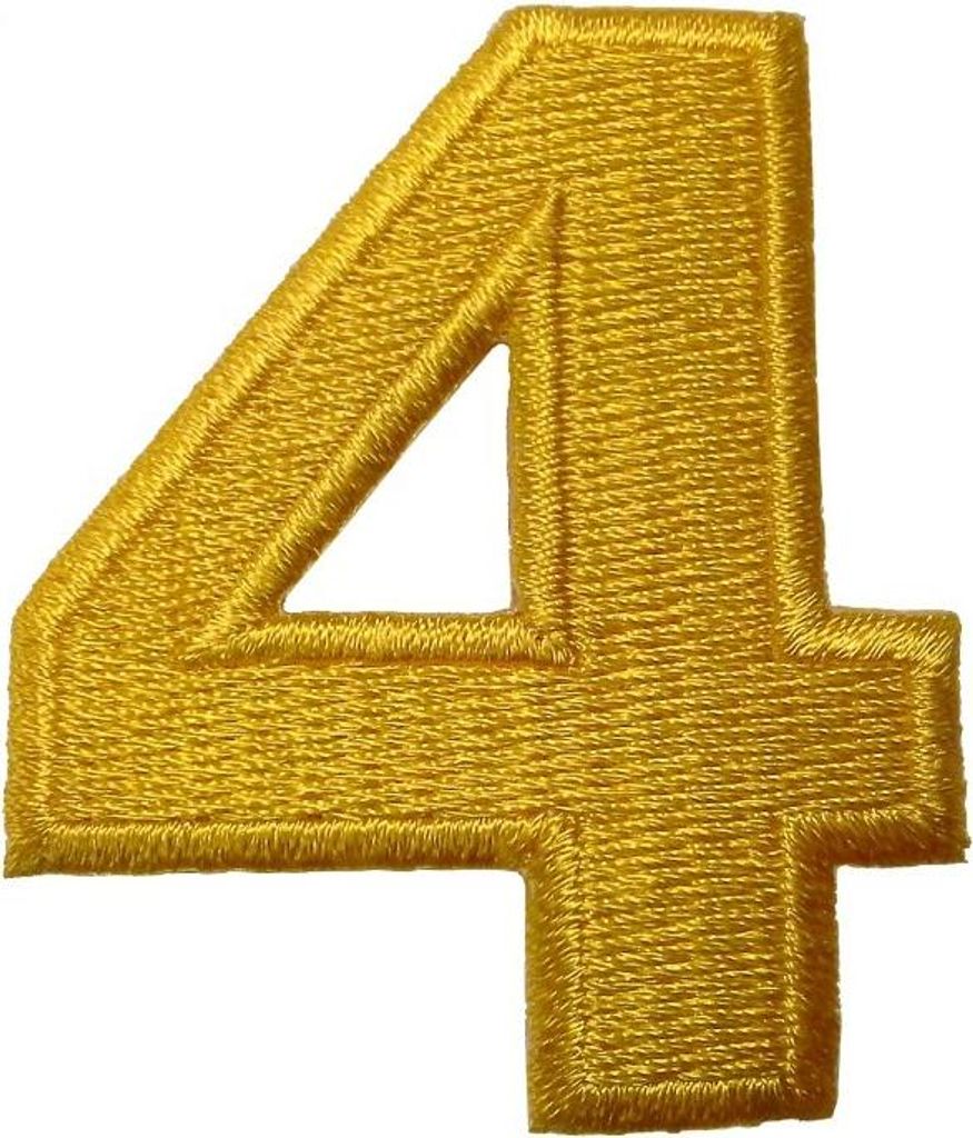 Zahl 4 - 4.9x4.1cm: Zahl/Ziffer Gelb - Aufnäher, Bügelbild, Aufbügler, Applikationen, Patches, Flicken, Zum Aufbügeln