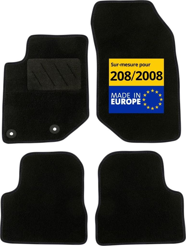 DBS - Autofußmatten - Maßgeschneidert für 208/2008 - Mit Befestigungsclips - Antirutschmatten - 4 Stück