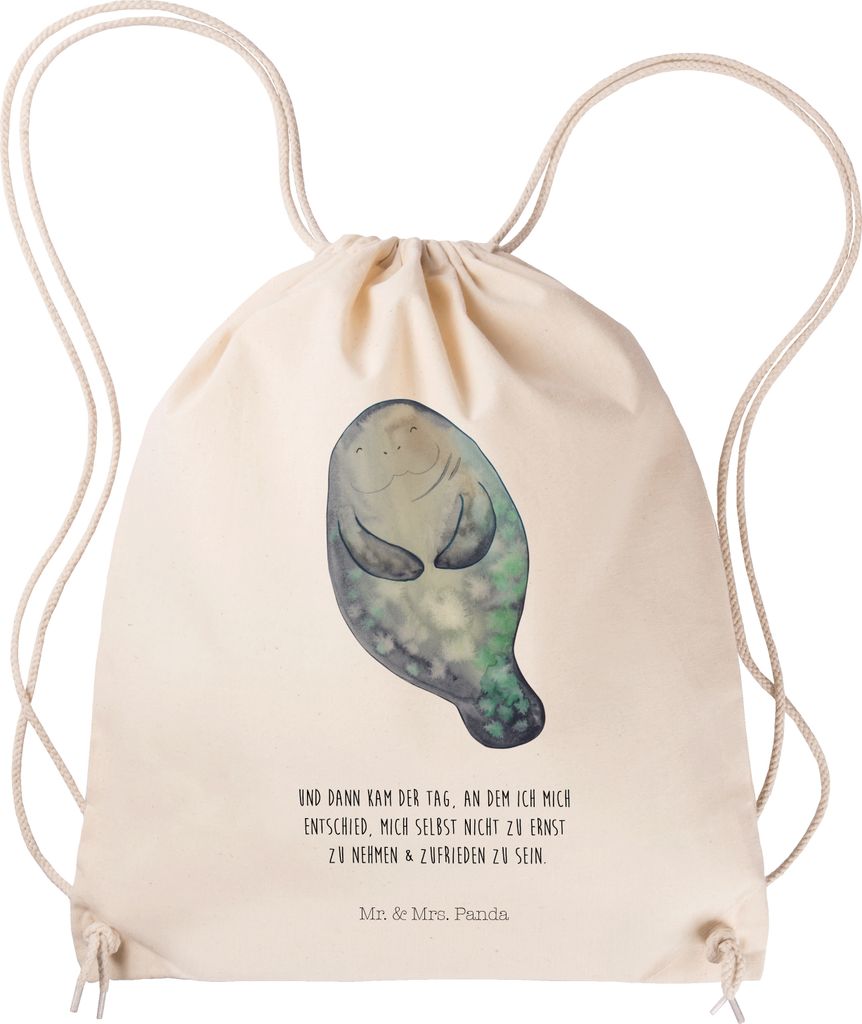 Mr. & Mrs. Panda Stoffbeutel Seekuh Happy - Transparent - Geschenk, Säckchen, Meer, Achtsamkeit, Turnbeutel, Freundin, gym tasche, Respekt, Zufrie...