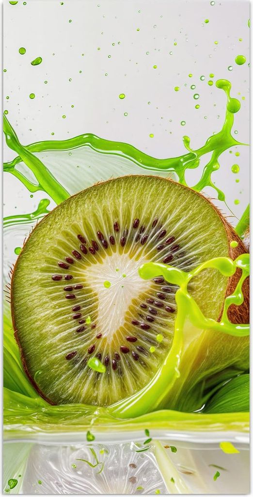 Glasbild 50x100cm in XXL für Wohnzimmer, Schlafzimmer Motiv Kiwi Spritzer