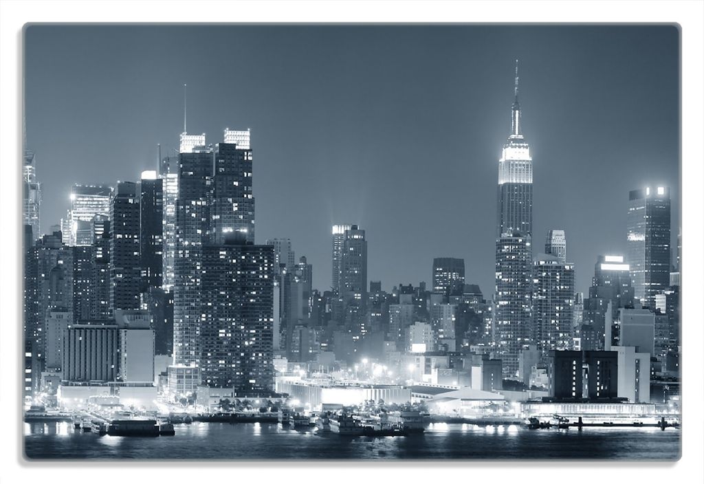 Wallario Frühstücksbrettchen aus Glas 20 x 30 cm mit rutschfesten Füßen, Motiv New York Skyline - Schwarz Weiß Blau