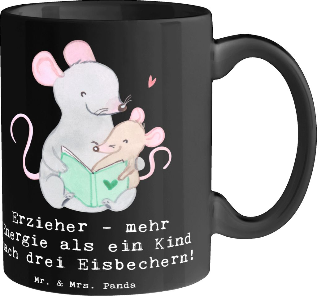 Mr. & Mrs. Panda Tasse Erzieher Energie - Schwarz - Geschenk, Liebe, Keramikbecher, Kaffeebecher, Pädagogik, haferl, Berufspassion, Hingabe, Lerne...