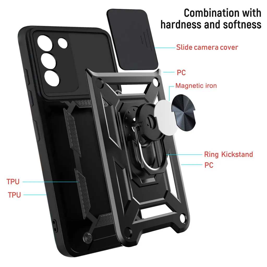 Galaxy S21+ Plus 5G Custodia con anello magnetico girevole a 360° Supporto per fotocamera Slide Protezione TPU Bumper Silicone Custodia protettiva per Samsung Galaxy S21 Plus 5G Argento