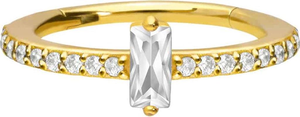 Ohrpiercing, Nasenpiercing, Septum Piercing Chirurgenstahl Segmentring Clicker KRISTALLRECHTECK + EINGEFASSTE KRISTALLE Gold Innendurchmesser: 12 mm