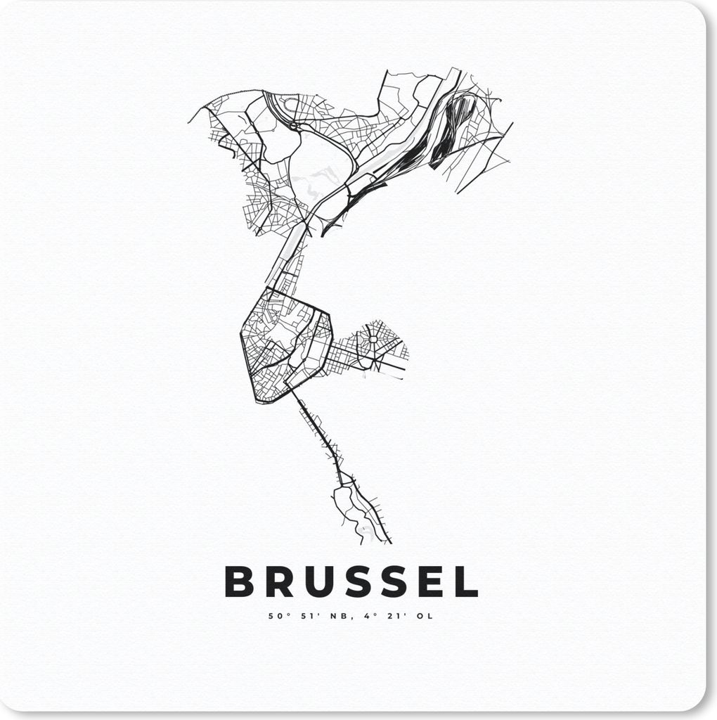 MuchoWow Mauspad Mousepad Belgien - Brüssel - Stadtplan - Karte - Schwarz und weiß - Karte 30x30 cm - Mousepads - Maus Mat - Pad - Mausunterlag...