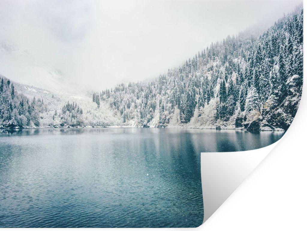 MuchoWow Wandtattoo Wandsticker Wandaufkleber Winter - Wasser - Schnee 120x90 cm Selbstklebend und Repositionierbar - Aufkleber