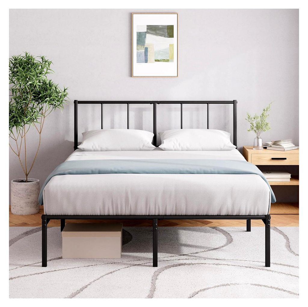 Bettgestell Justin 190 x 140 cm – Metall – Schwarz – Kopfteil – einfache Montage – Höhe 30 cm – Stauraum unter dem Bett – modernes D...