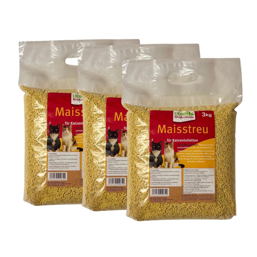 Maisstreu Katzenstreu 9 kg – 100 % natürlich & biologisch abbaubar – klumpend, staubfrei & geruchsneutral – nachhaltige Katzenstreu aus Mais...