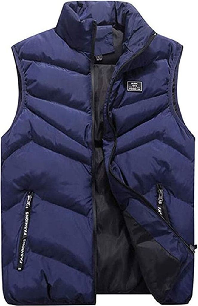 ASKSA Herren Steppweste mit Reißverschlusstaschen Daunenweste Body Warmer Outdoor Sport Winterweste, Blau, XXL