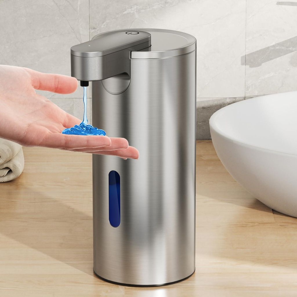 Automatischer Seifenspender, gebürsteter Edelstahl, berührungslos, 340 ml elektrischer Seifenspender mit Sensor, USB-aufladbar für Bad und Küche
