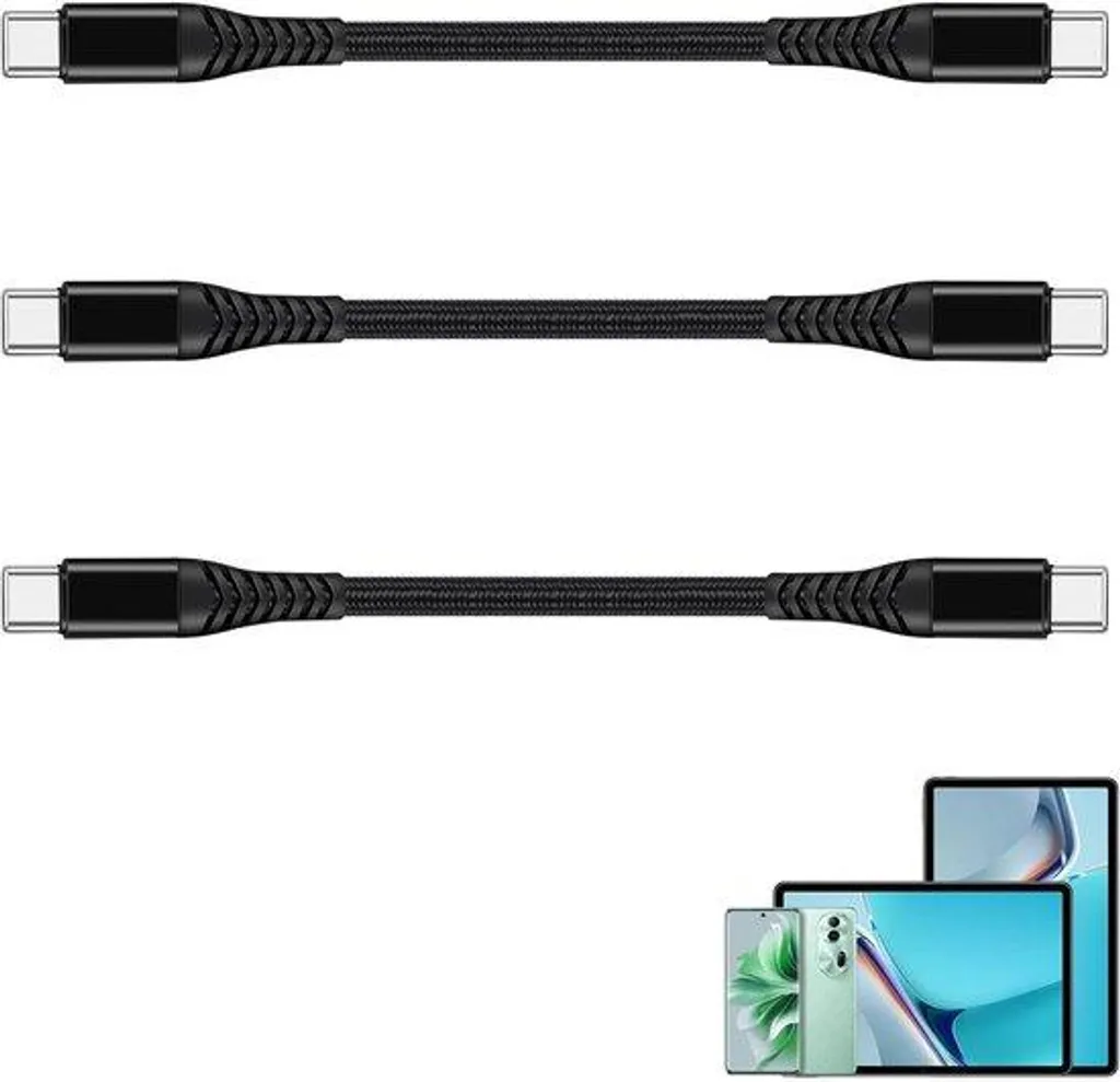 Multi-chargeur USB-C 3-en-1 court de 20cm avec puissance 60W Power Delivery