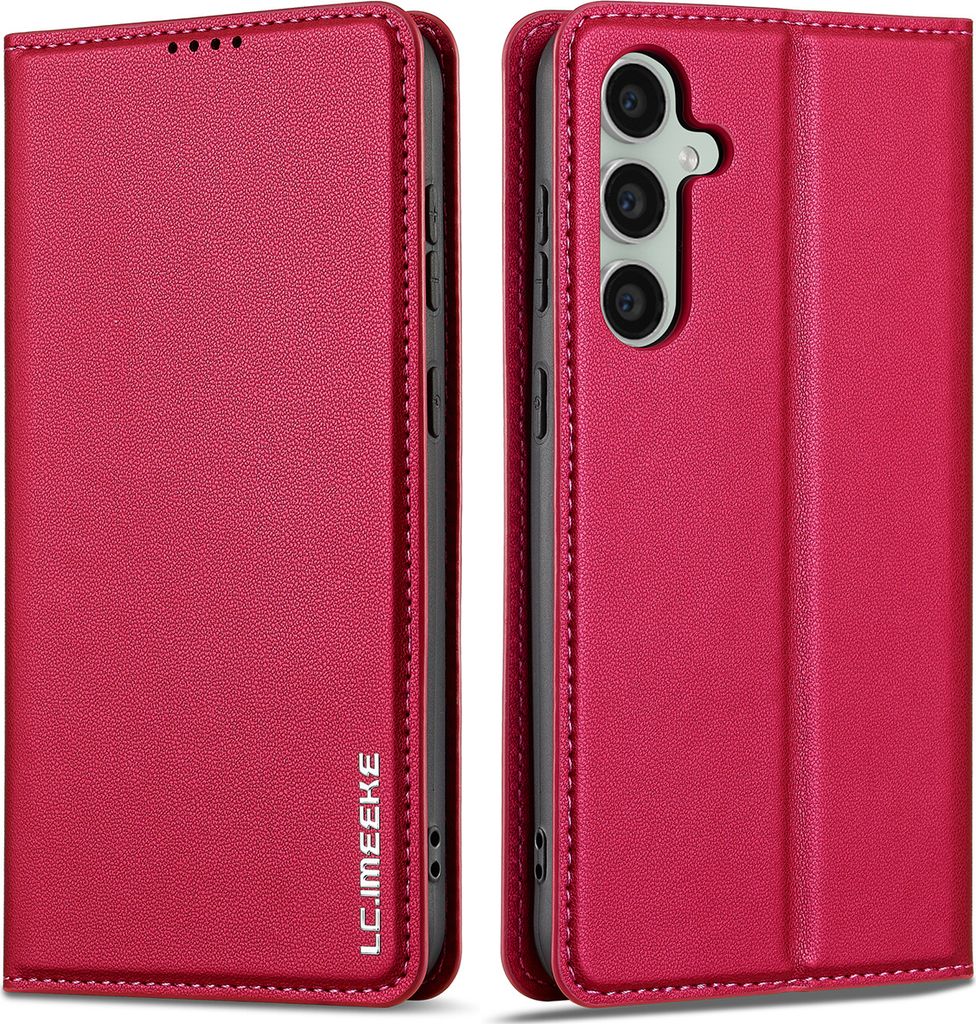 Handyhülle für Samsung Galaxy S23+, Magnetische Flip Leder Hülle mit Kartenfach und Standfunktion Rot