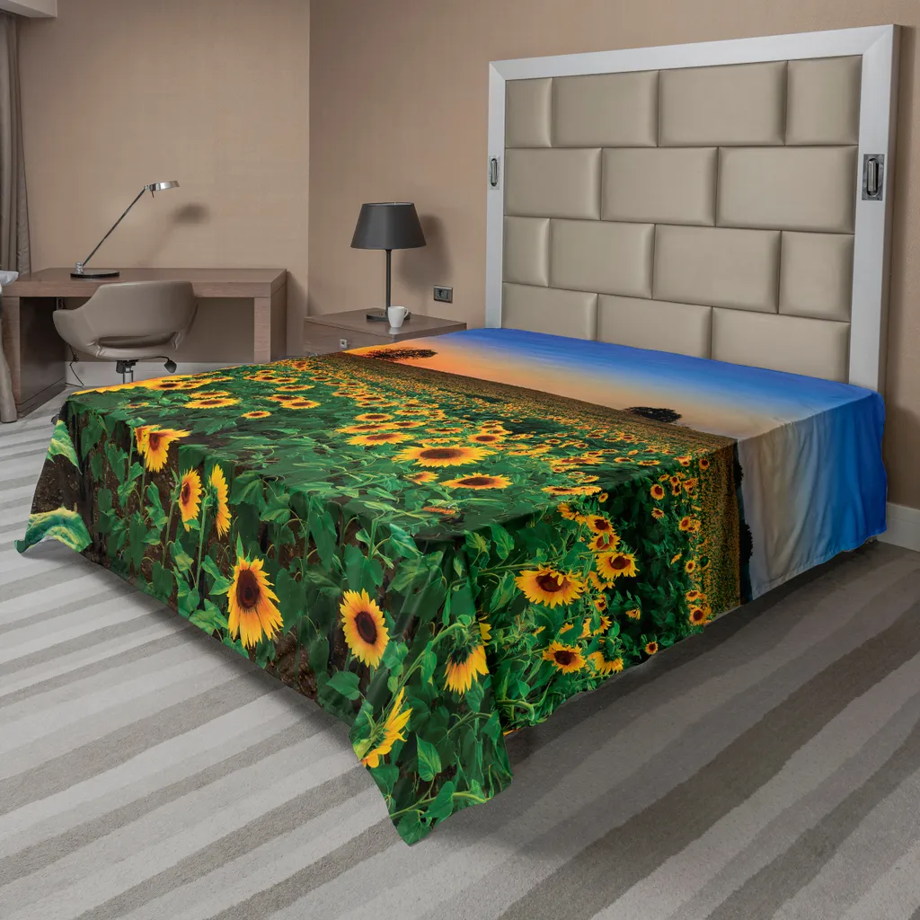 Drap plat supérieur imprimé fleurs et ciel d'été pour grand lit