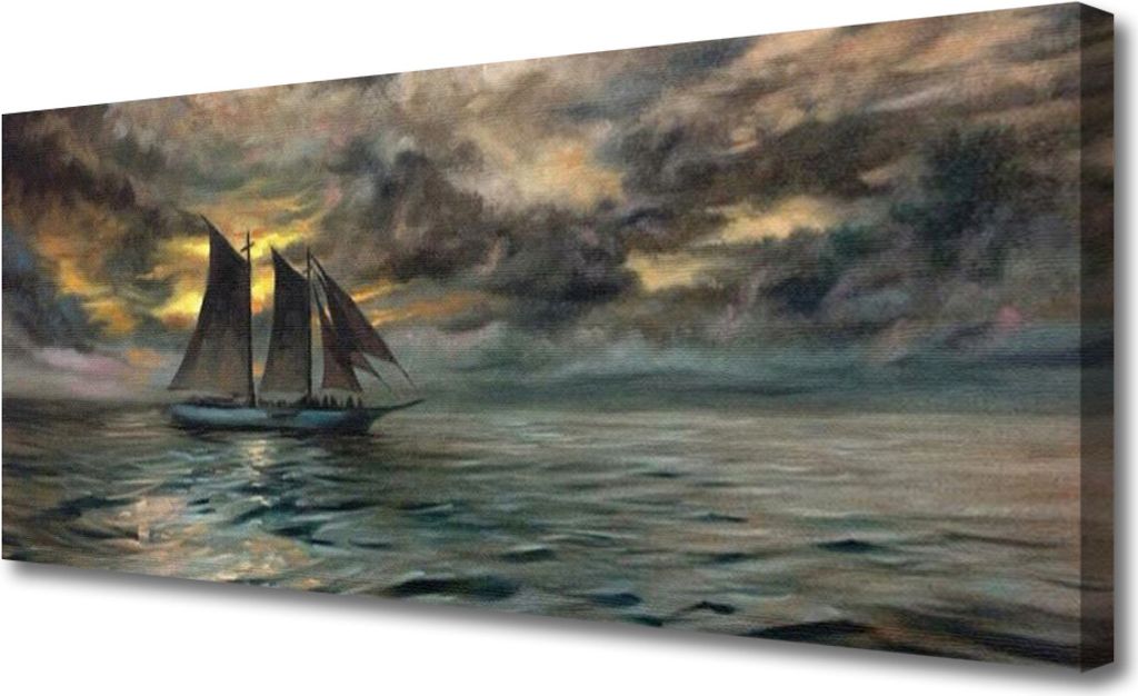 Tulup Leinwand-Bilder 125x50 Wandbild Canvas Kunstdruck Meer Boot Landschaft
