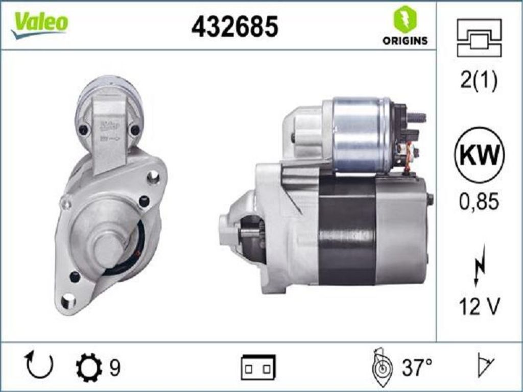Anlasser Starter 12 V 0,85 kW 9 Zähne VALEO für u.a. Produktbild 