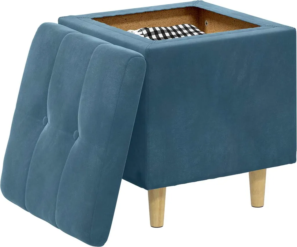 vidaXL Pouf contenitore con cuscino blu 40 x 40 x 45 cm Velluto - 3