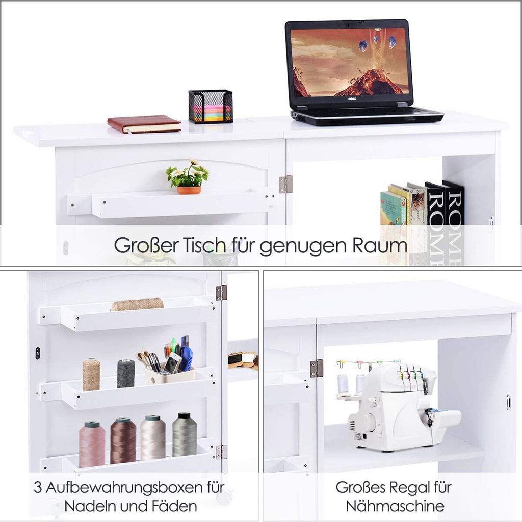 Nähtisch Nähmaschinenschrank Faltbar, Nähschrank Nähmöbel, Produktbild 3