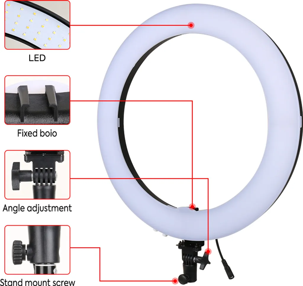 Ring Light LED 19 pouces bicolore avec support flexible pour vidéo