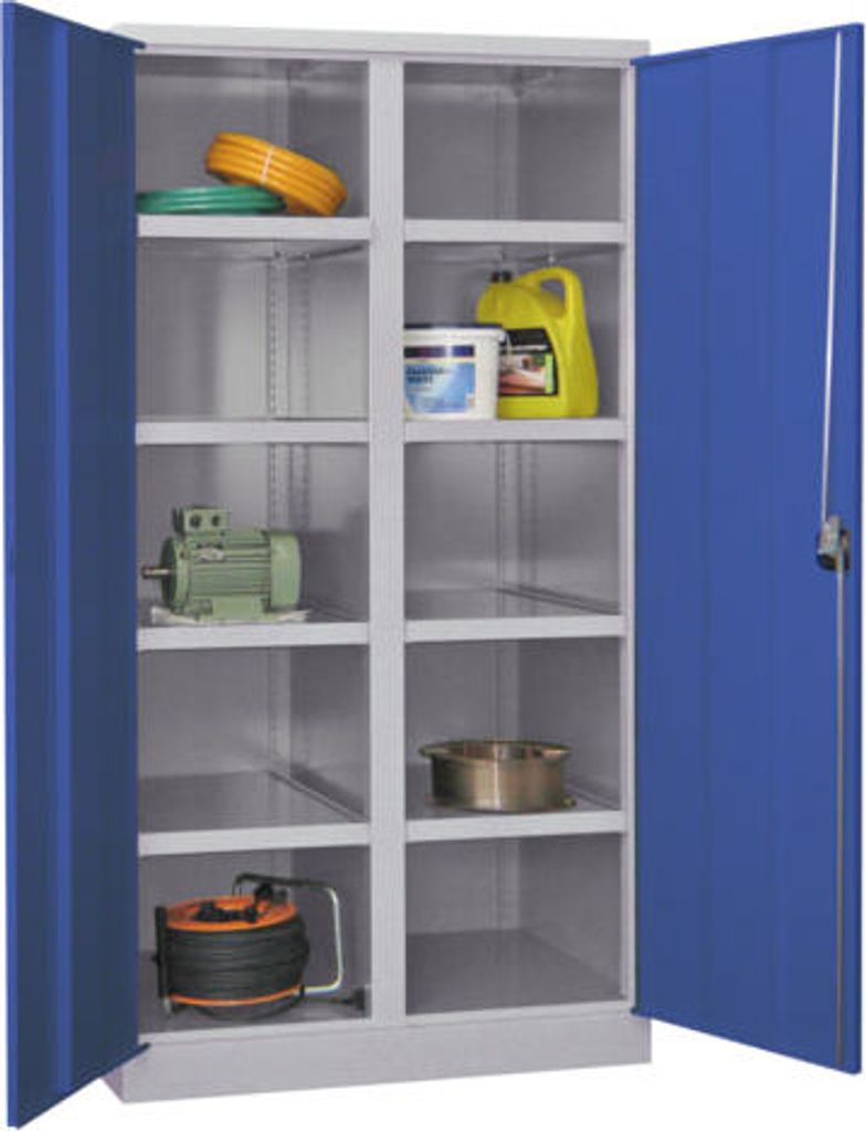 Schwerlastschrank - Vollblechtüren - Trennwand - 8 Böden - 1.950x1.040x630 mm (HxBxT) - feuerrot