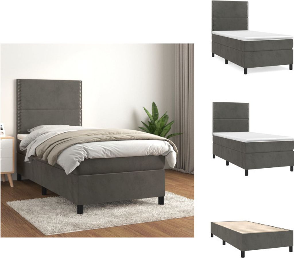 vidaXL Boxspringbett mit Matratze Dunkelgrau 100x200 cm Samt - Betten & Bettgestelle