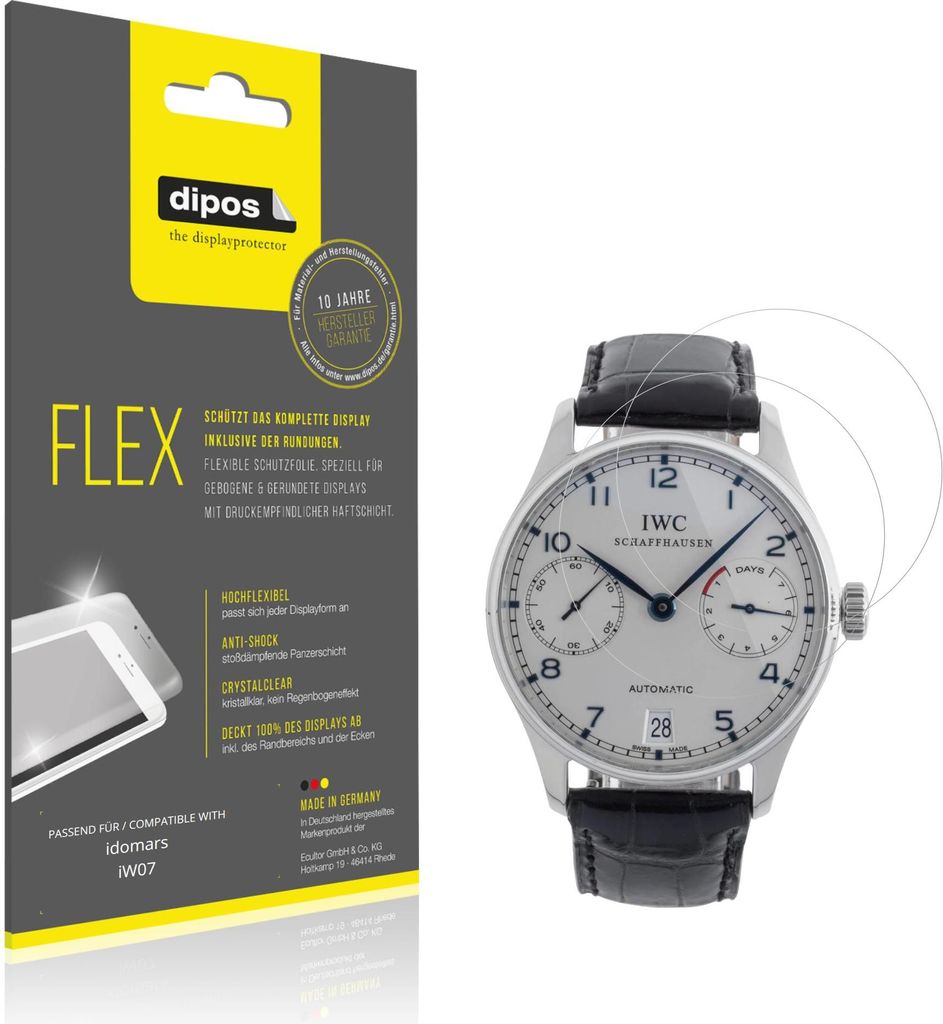 2x Schutzfolie für idomars iW07 Folie, 100% Displayabdeckung, dipos Flex