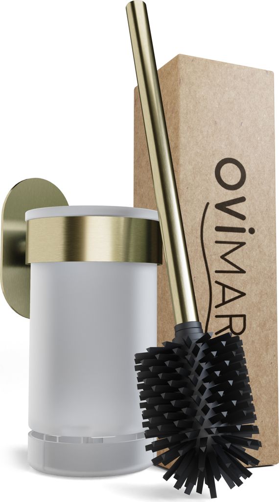 ovimar Toilettenbürste Erviksanden | gold | Wandhalterung ohne Bohren | Silikon Klobürste | WC Bürste mit Belüftungsfunktion | zum Kleben | aus...