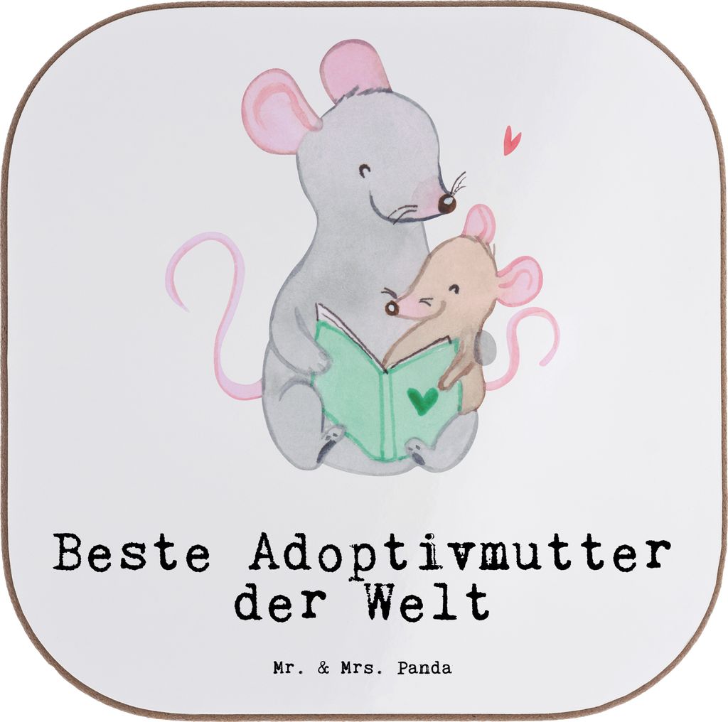 Mr. & Mrs. Panda Becheruntersetzer Maus Beste Adoptivmutter der Welt - Weiß - Geschenk, Untersetzer Tasse, für Gläser, Danke, bieruntersetzer, M...