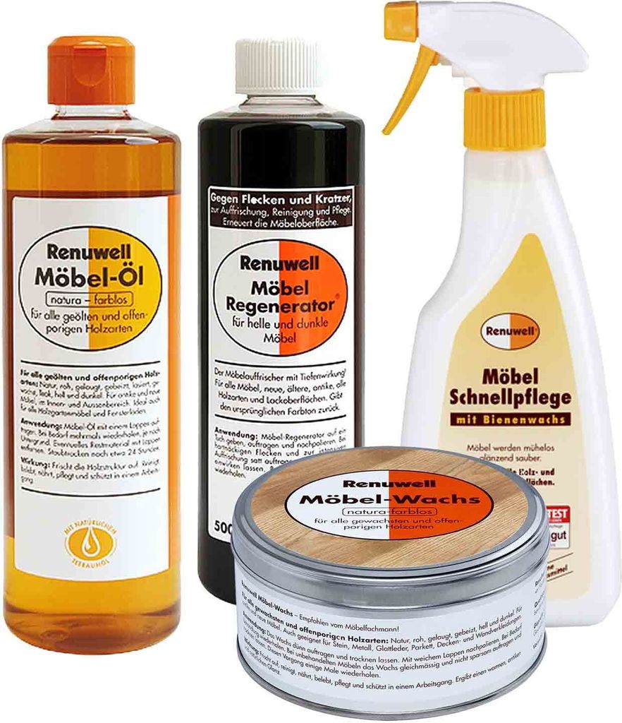 Renuwell Möbel Öl 500 ml - Regenerator 500 ml - Wachs 500 Produktbild 