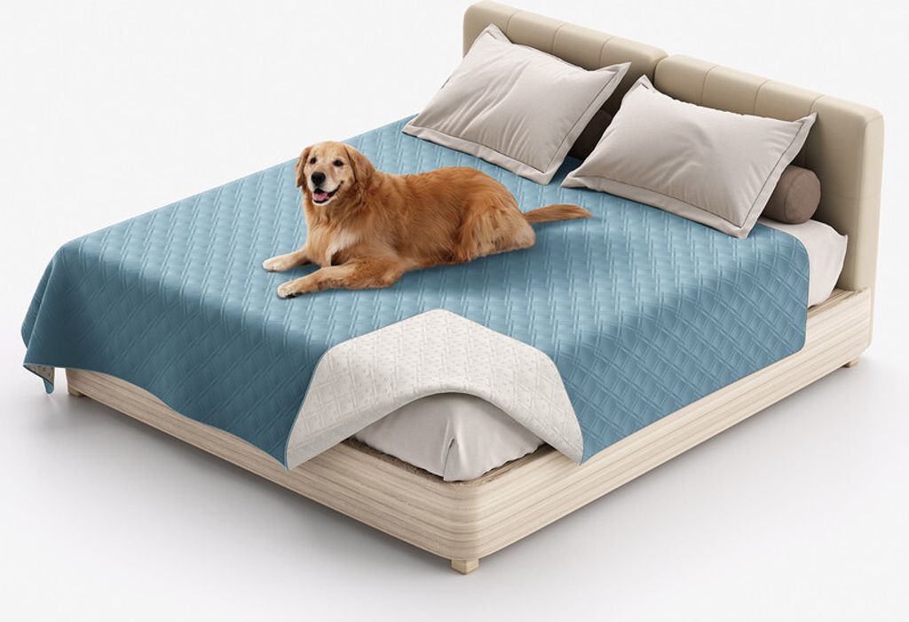 (82x86 Zoll, Hellblau) 100% wasserdichte Hundebettdecke Produktbild 