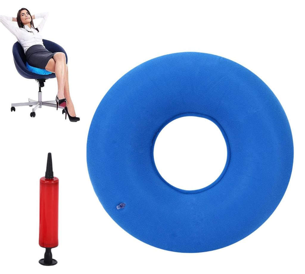 Orthopädisches Ringkissen mit Pumpe zur Schmerzlinderung – Sitzkissen für Schwangerschaft, Steißbeinschmerzen, Ischias und Druckstellen, blau