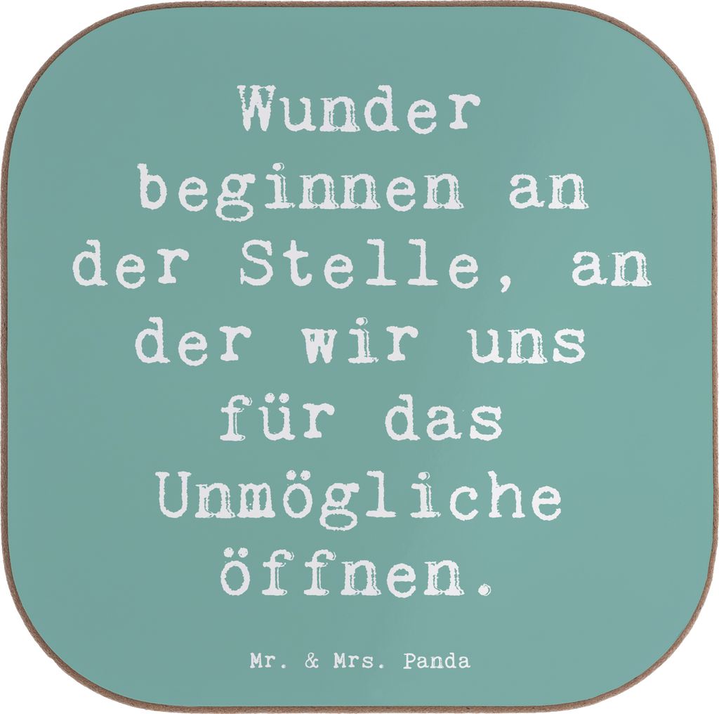 Mr. & Mrs. Panda Untersetzer Tasse Spruch Wunder beginnen - Meeresbrise - Geschenk, Glas, Tassen, Stimmung, Herz, Zaubern, Holzuntersetzer, Kindera...