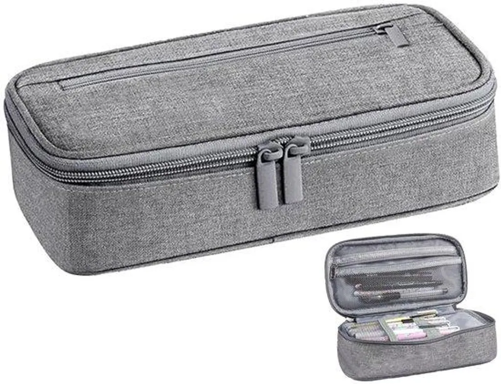 Trousse à crayons grise à fermeture éclair grande taille pour adultes