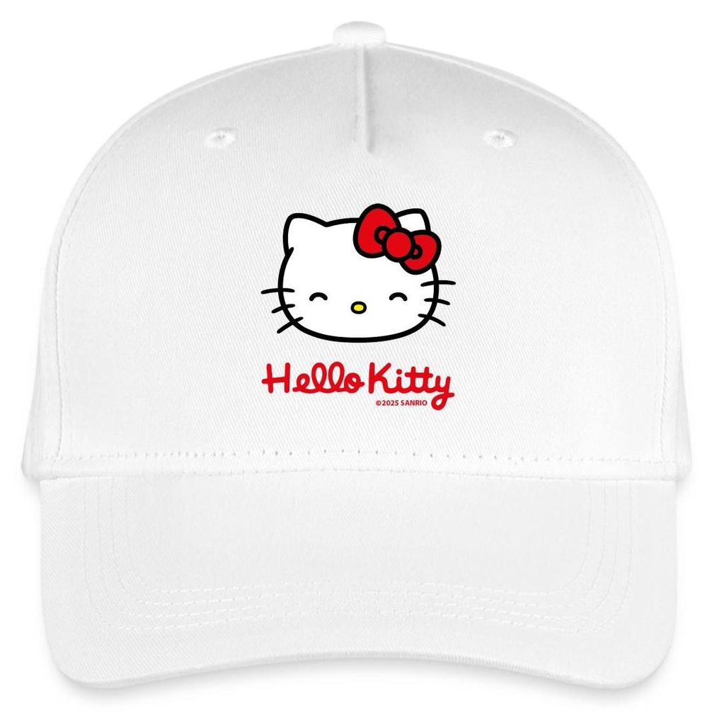 Spreadshirt Hello Kitty Lächelnd Mit Schriftzug Kinder Bio Basecap, One size, Weiß