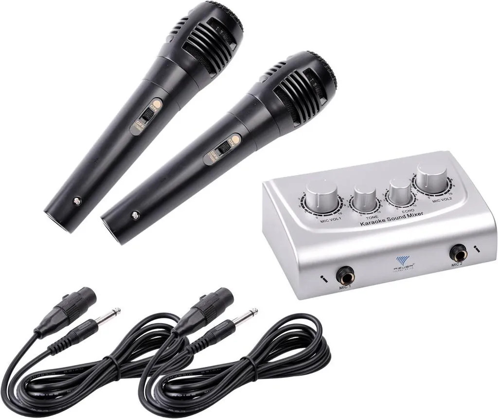 Rebel Kit Microphone Karaoké avec Mixeur Écho et 2 Micros Dynamiques
