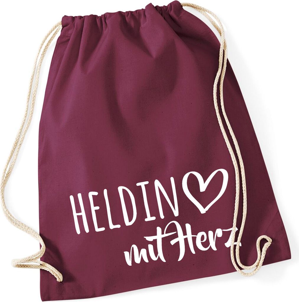 Huuraa Turnbeutel Heldin mit Herz 12 Liter Burgundy Baumwolle Rucksack Geschenkidee