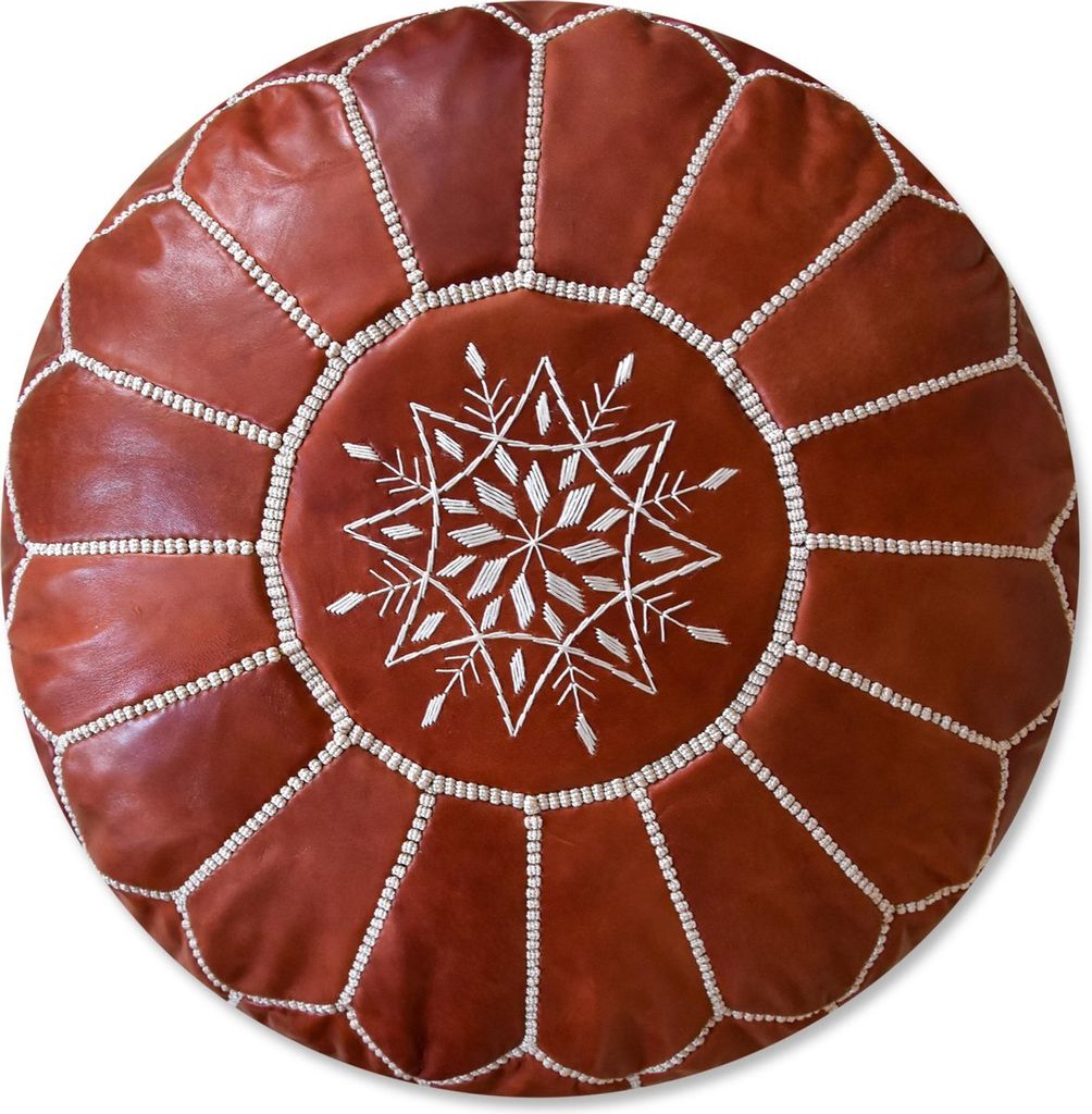 Marokkanischer Echtleder Pouf - Kastanienbraun - Handgefertigt - gefüllt geliefert - Ottoman Sitzsack Fußhocker