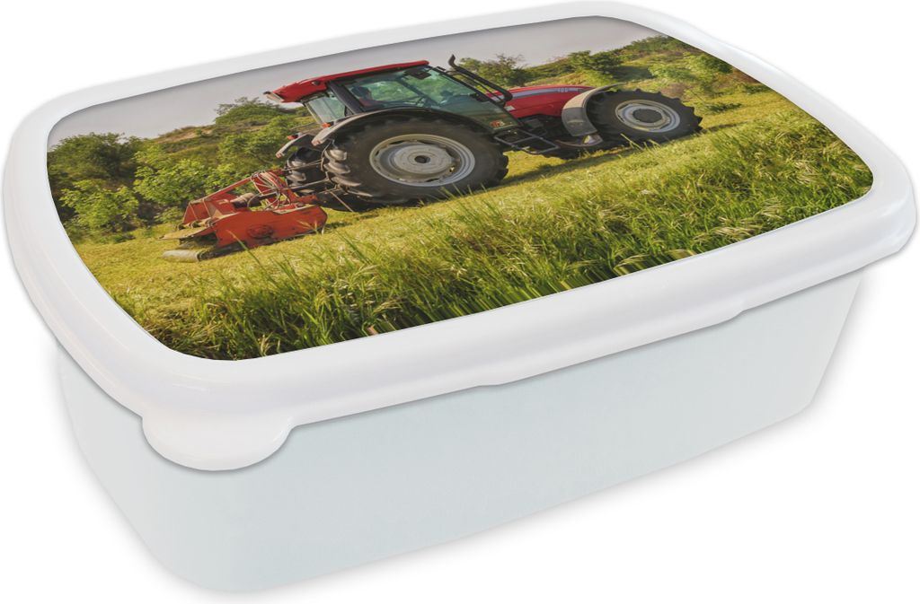 KitchenYeah Lunchbox Brotzeit Brotdose 17x11 cm Traktor - Rot - Natur - Grün - Landleben Kinder Brotzeitdose - Lunch Box - Kinder - Sandwich-Box...