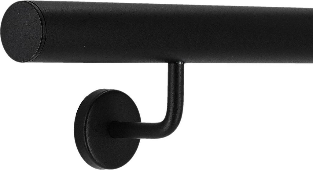 TIBU Handlauf Aluminium Schwarz Geländer 30-600cm Wandhandlauf Treppe gewinkelte Edelstahlhalter, Länge 60 cm mit 2 Halter und gerade Kappe