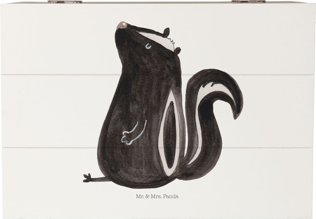 Mr. & Mrs. Panda Box Stinktier Sitzen 22 x 15 cm - Weiß - Geschenk, Spruch, Schatulle, Büro, Holzkiste, Aufbewahrungskiste, Holzbox, fotobox, Sti...