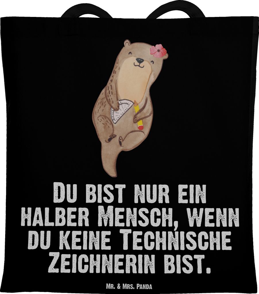 Mr. & Mrs. Panda Shopping Tasche Technische Zeichnerin Herz - Schwarz - Geschenk, Jutebeutel, Uni, Tote Bag, Schultasche, Laptoptasche