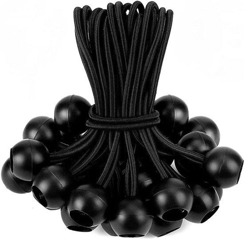 20 Stück - Bungee-Kordel - Spannwerkzeug - Elastik-Kordel mit Ball - 6 Zoll - Spannreifen - schwarz - 6 Zoll - für Bootsegel/Segel/Spanduk/Schatt...