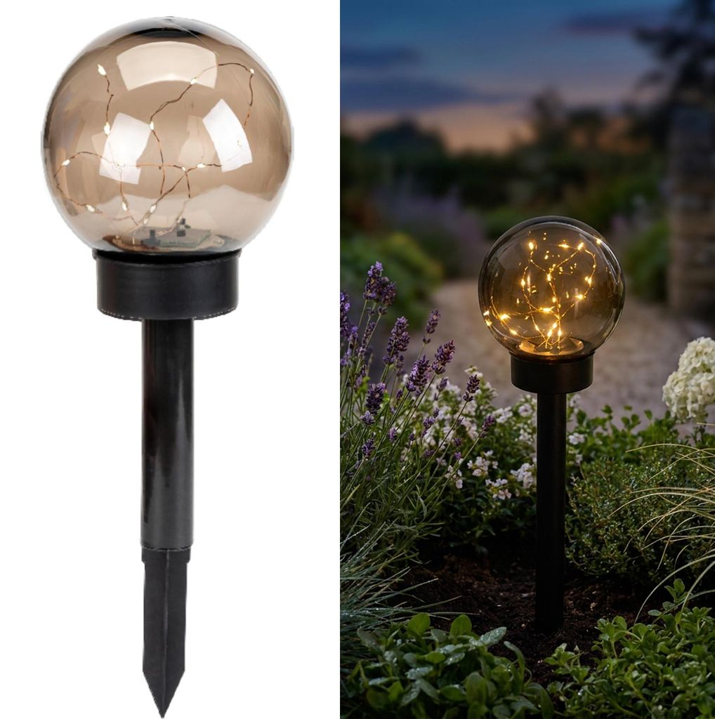 LUMILED Solárne záhradné svietidlo LED, guľa, dymovošedá, Obrázok produktu 