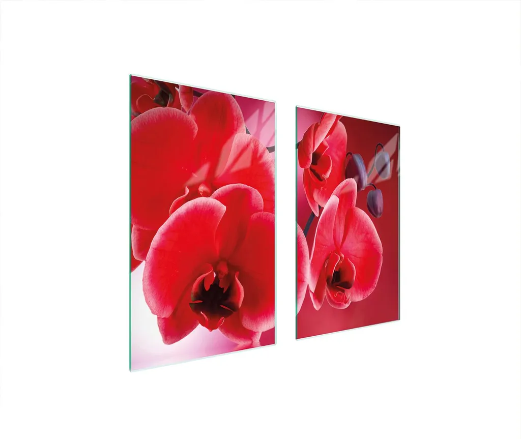 Tagliere Vetro 75x52 Copri Piano Cottura Orchidea Rossa 2 Pezzi